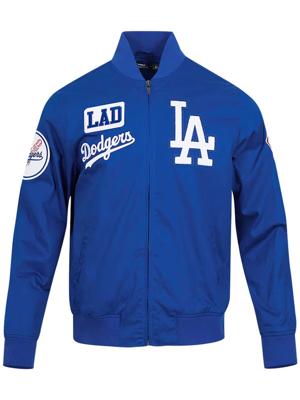 Los Angeles Dodgers royal blue full-zip jacket front flat product shot