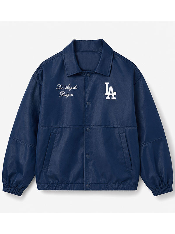 Los Angeles Dodgers navy parachute coaches jacket front flat shot