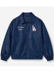 Los Angeles Dodgers navy parachute coaches jacket front flat shot