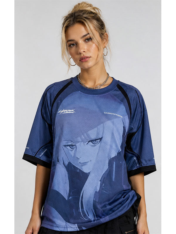 Lucy Cyber-Punk Edgerunners jersey front view close up graphic print