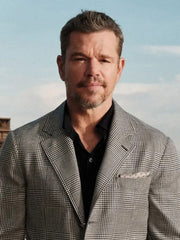 Matt Damon The Odyssey 2026 Gray Plaid Suit