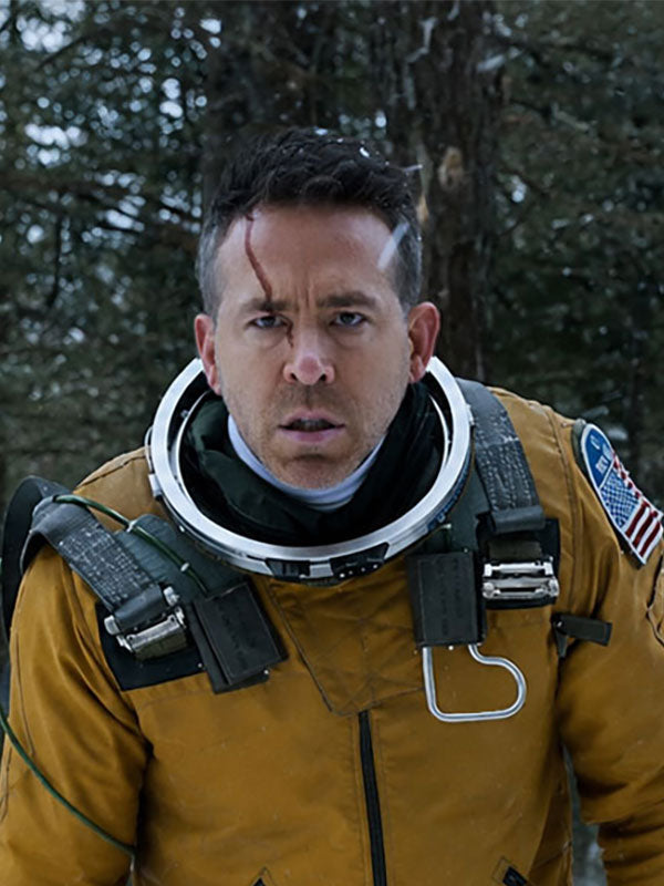 Ryan Reynolds Flight jacket close up snowy outdoor scene