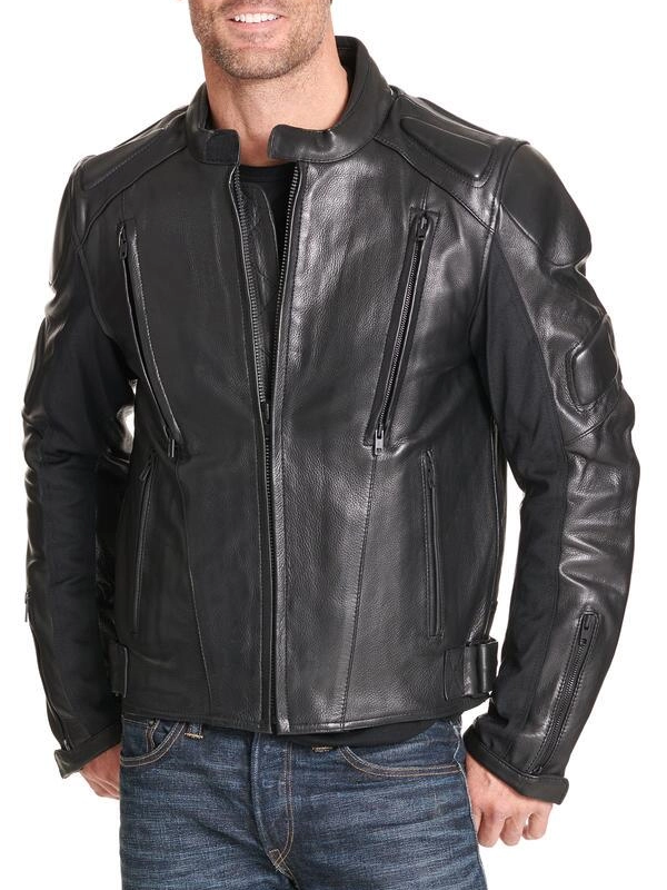 black vented band collar moto jacket