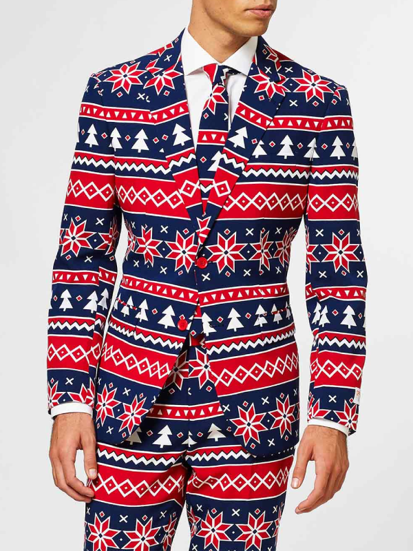 Navy red Christmas print blazer with matching tie