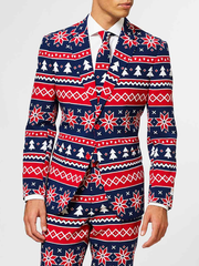 Navy red Christmas print blazer with matching tie