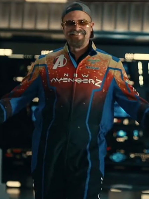 David Harbour New Avengerz jumpsuit front view arms outstretched