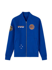 OVO-inspired New York Knicks royal blue fleece zip jacket front view