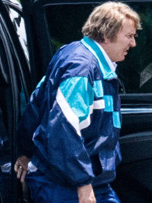 Madden movie Nicolas Cage navy colorblock track jacket close up side view
