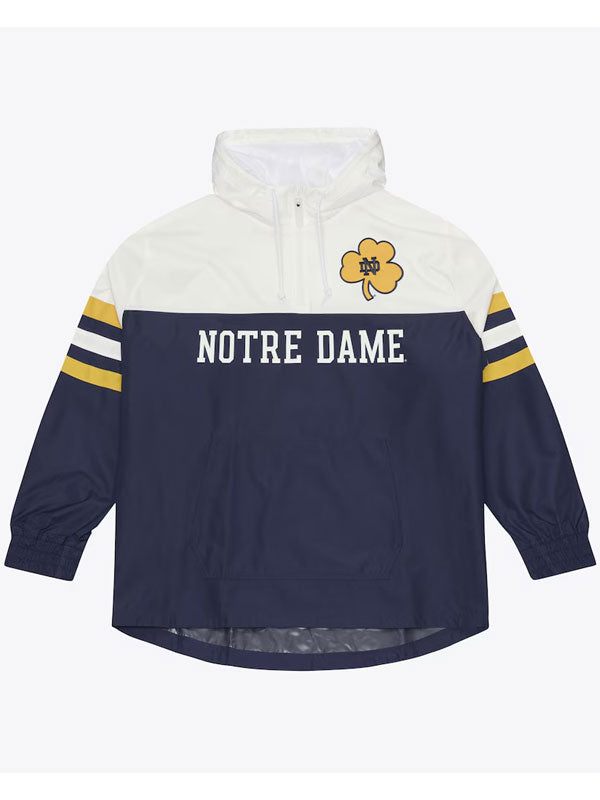 Notre Dame Fighting Irish navy head coach anorak hoodie windbreaker front view flat lay