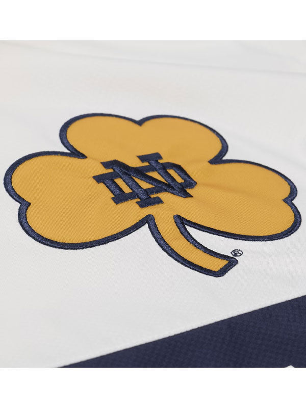 Notre Dame Fighting Irish embroidered shamrock ND logo close up detail