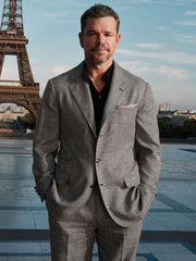 Matt Damon The Odyssey 2026 Gray Plaid Suit