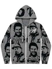 Gray Oreo Cartel Asaali Hoodie featuring Pablo Escobar and El Chapo graphic portraits