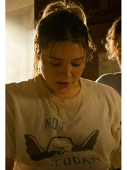 Sarah Cameron Outer Banks Not Today shirt close up indoor scene