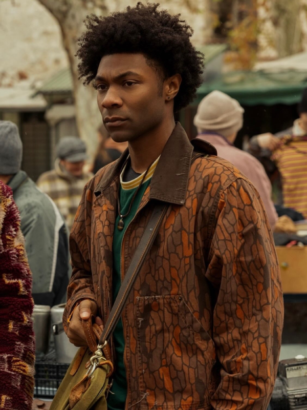 Jonathan Daviss Pope Heyward rust jacket front view market scene