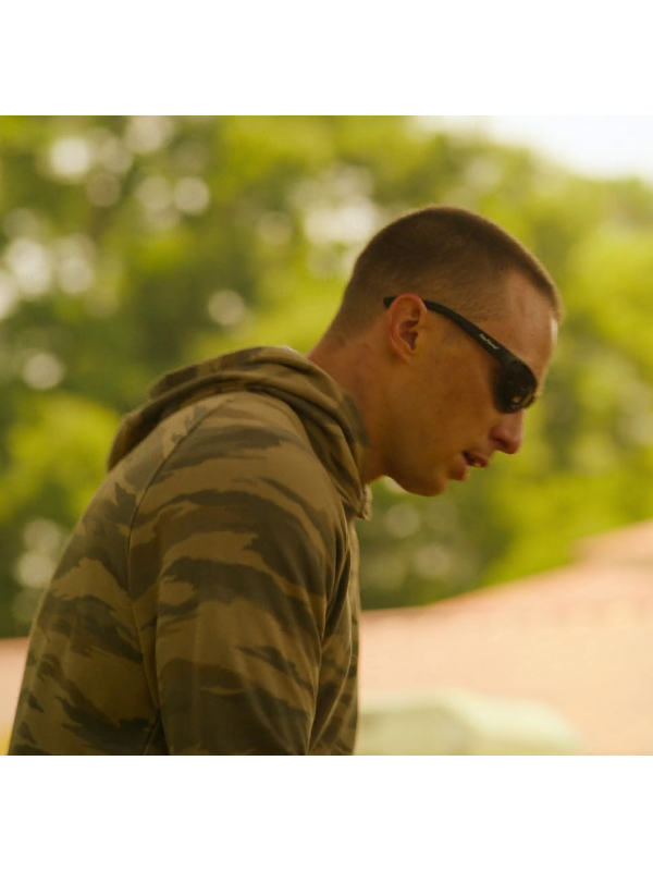 Outer Banks Rafe Cameron camo hoodie side profile close up