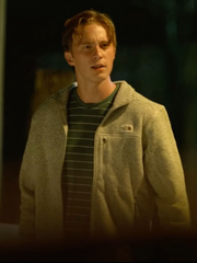 Drew Starkey Rafe Cameron grey fleece jacket close up front