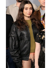 Buddy 2026 Grace Black Leather Bomber Jacket