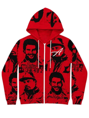 Red Oreo Cartel Asaali Hoodie with Pablo Escobar and El Chapo black graphic artwork
