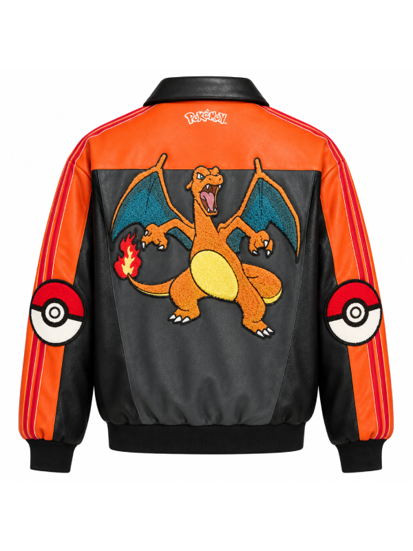 Pokemon Charizard jacket back flat lay patch detail