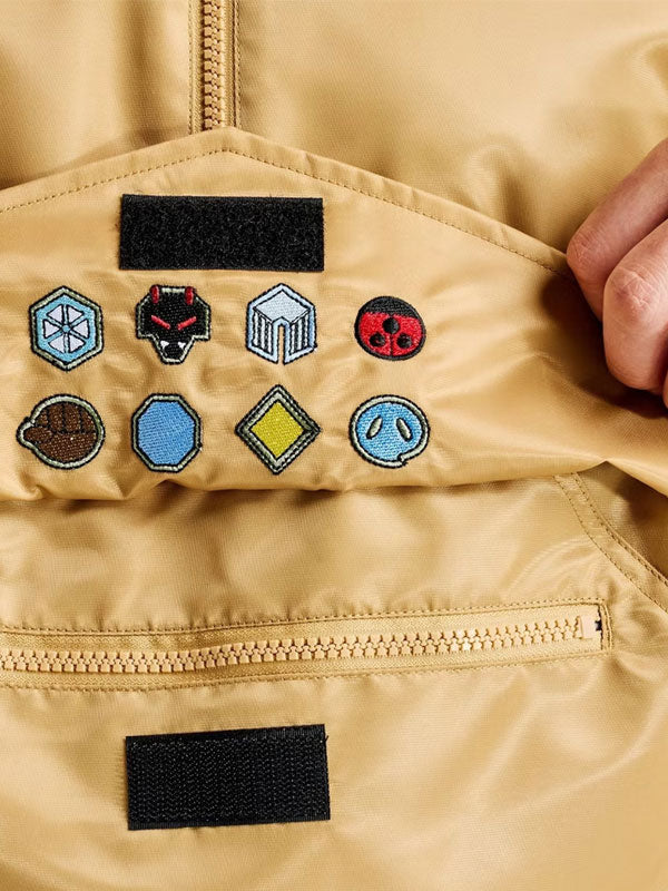 Pokémon Johto Region jacket interior embroidered gym badges detail