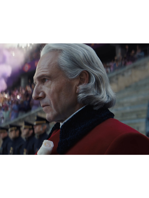 Hunger Games President Snow fur collar coat detail shot
