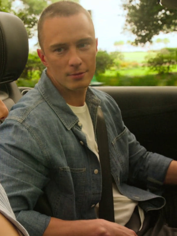 Drew Starkey Rafe Cameron denim shirt front view car scene