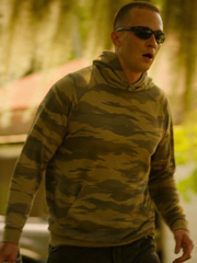 Drew Starkey Rafe Cameron camo hoodie front view close up