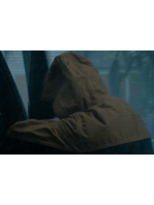 Outer Banks Rafe Cameron brown jacket hood close up detail