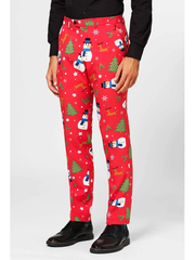 Red Christmas printed slim fit trousers
