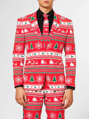 Red green Christmas print blazer with matching tie
