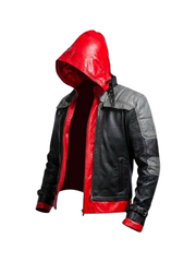 Grey Hooded Leather Jacket Jason Todd Arkham Knight