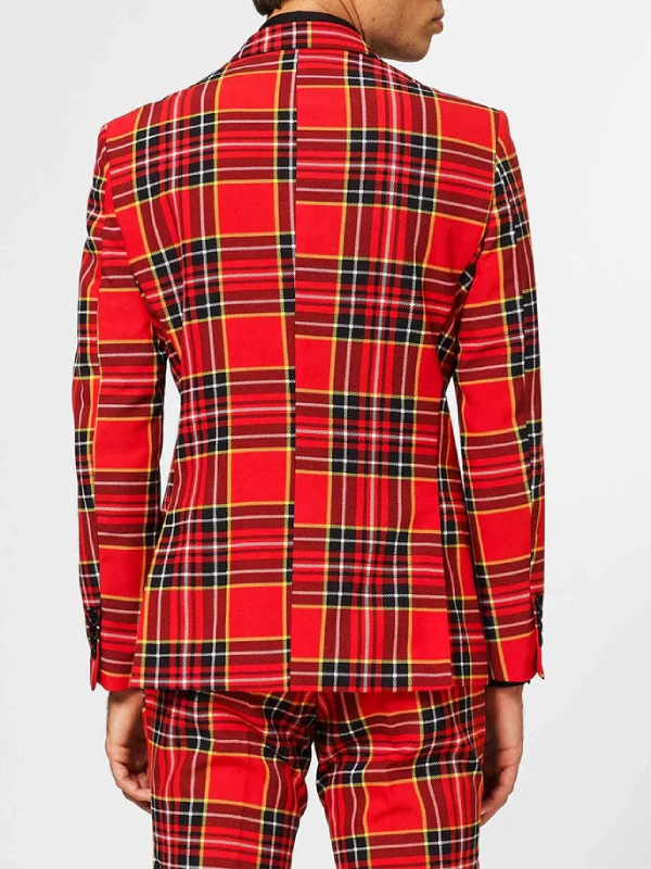 Red tartan print plaid blazer Christmas outfit