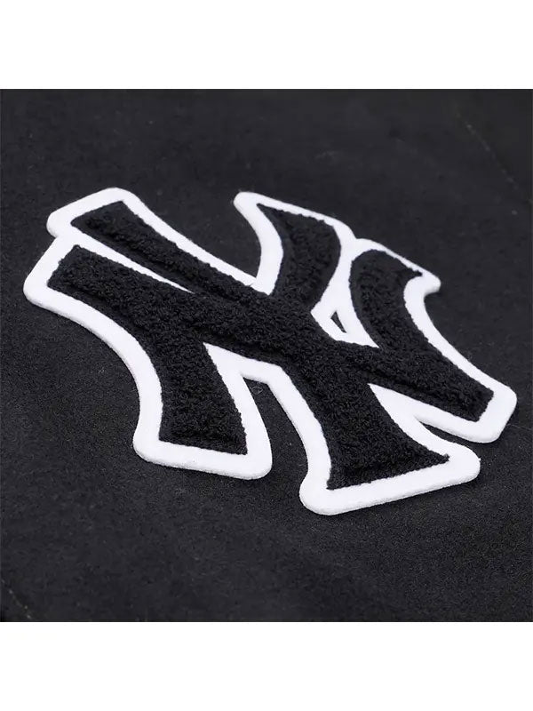 NY Yankees logo patch close up varsity jacket detail