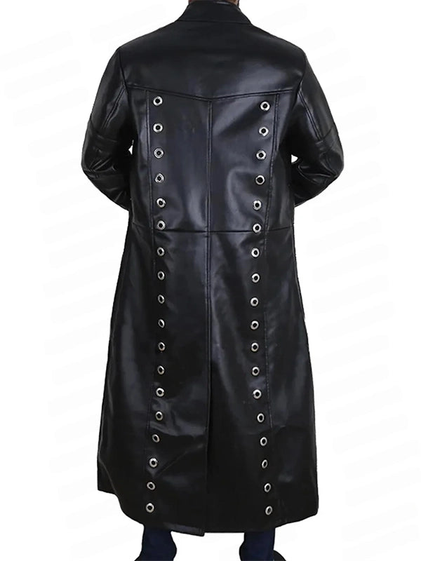Long Leather Trench Edge Wrestling Red Black