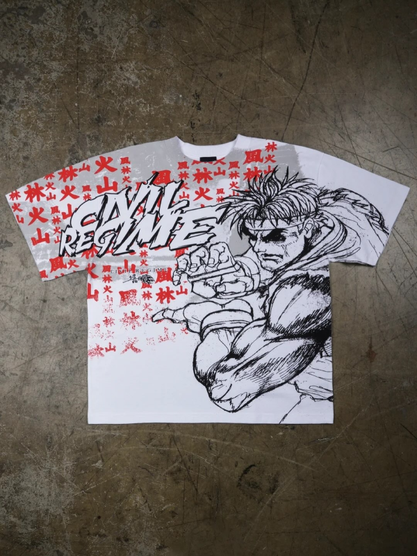 Ryu Street Fighter Civil Regime graphic tee front view flat lay