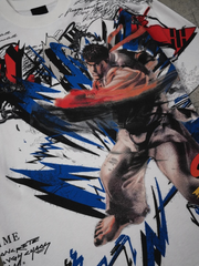 Ryu Street Fighter graphic tee front print close up detail