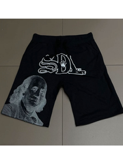 SDL black fleece shorts Franklin $100 print flat lay back view