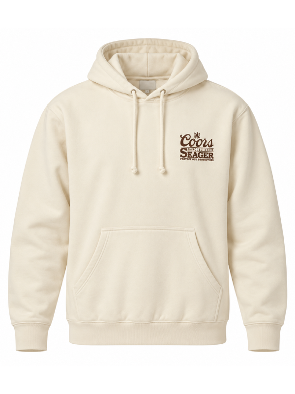 Seager Coors Banquet cream hoodie front flat lay