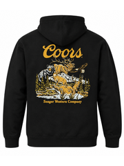 Seager Coors Banquet hoodie back flat lay wildlife graphic