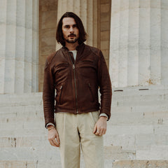 Brown Cafe Racer Leather Jacket for Mens