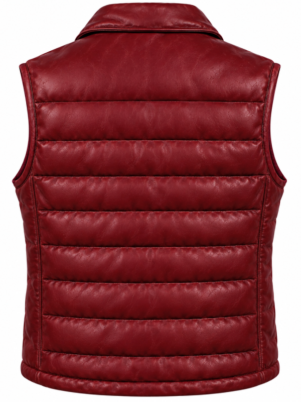 Silent Hill Townfall burgundy leather puffer vest back flat lay
