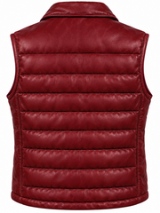 Silent Hill Townfall burgundy leather puffer vest back flat lay