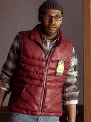 Jovan Adepo Simon Ordell burgundy leather vest red lit scene