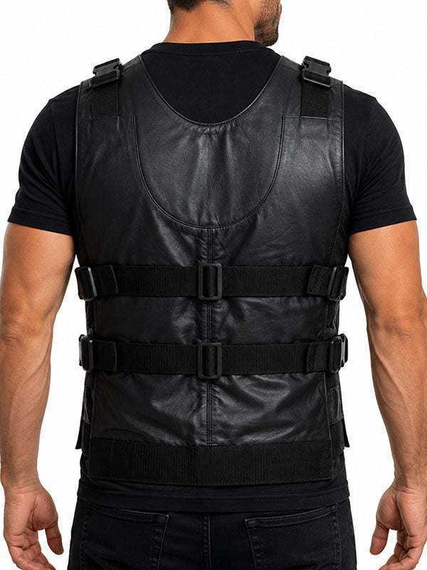 skull graphics leather vest