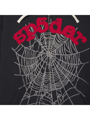 Spiderweb puff print Sp5der black red logo hoodie