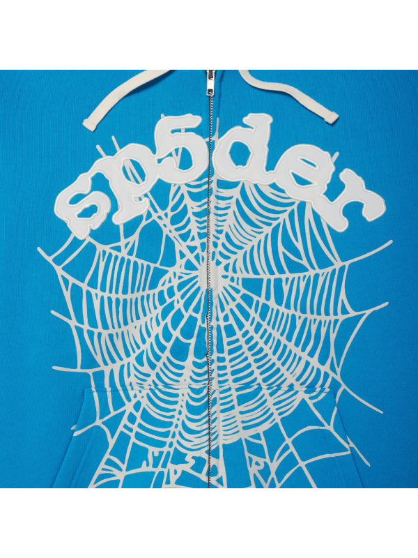 Applique Sp5der blue white web hoodie print