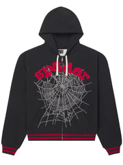 Black hooded jacket Sp5der red letter web print