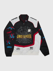 Undefeated Spider-Man varsity jacket front detail mannequin display