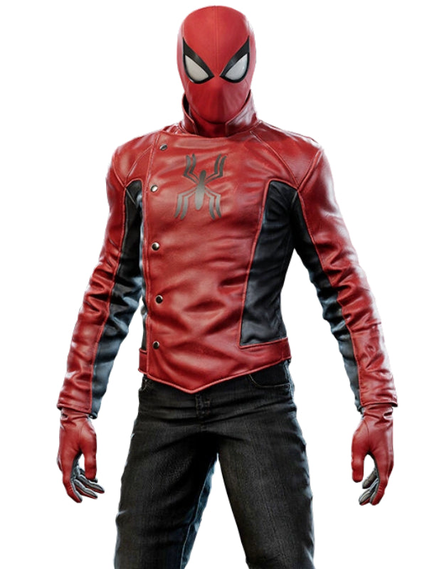 Peter Parker red black snap leather outerwear
