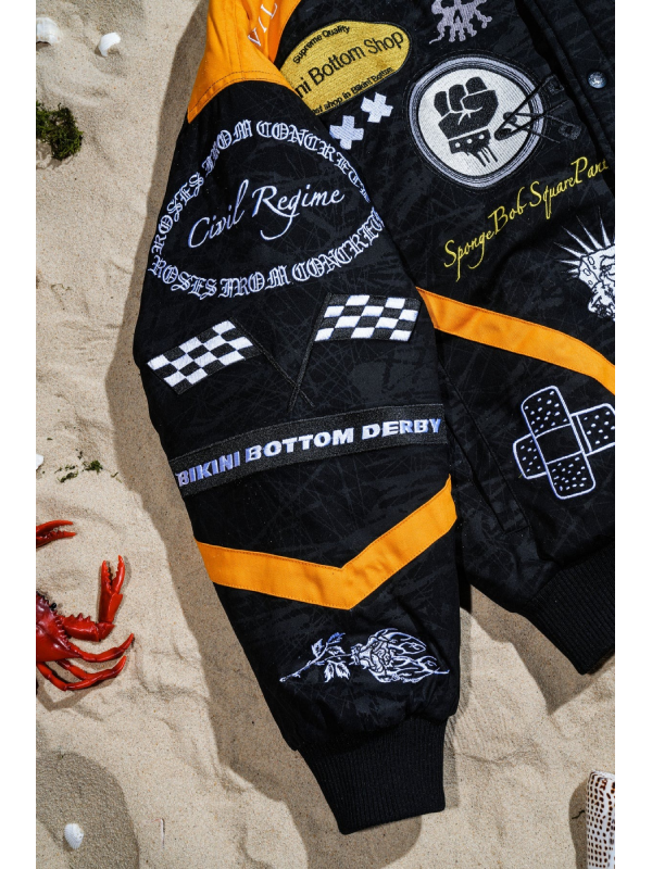 SpongeBob Bikini Bottom racing jacket sleeve patch close up